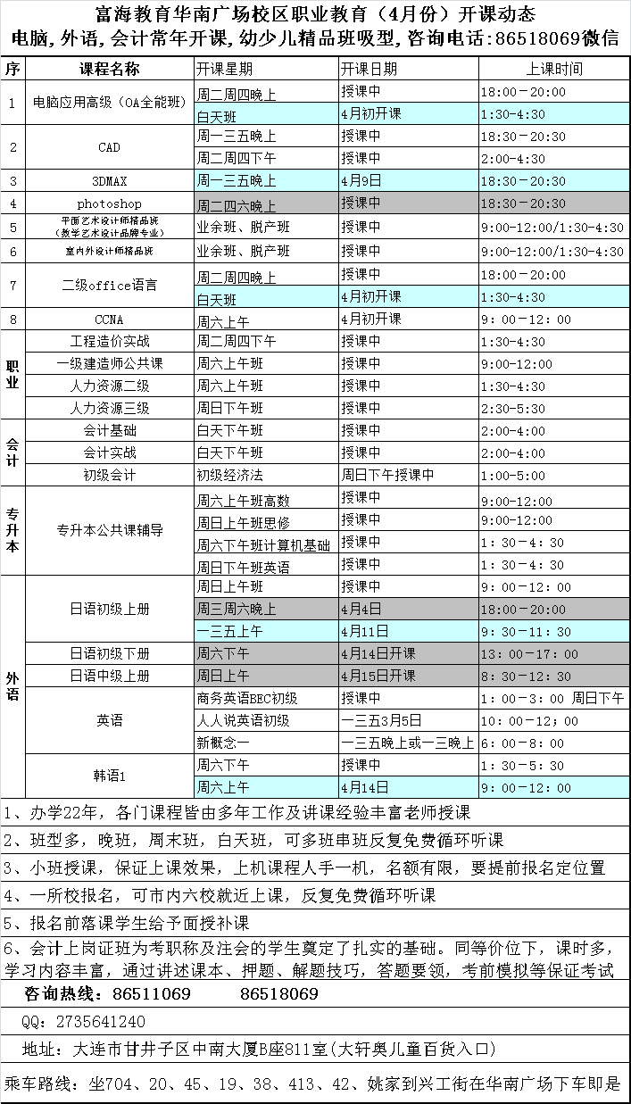 華南校區(qū)·電腦外語會計課程·18年4月份最新開課動態(tài)