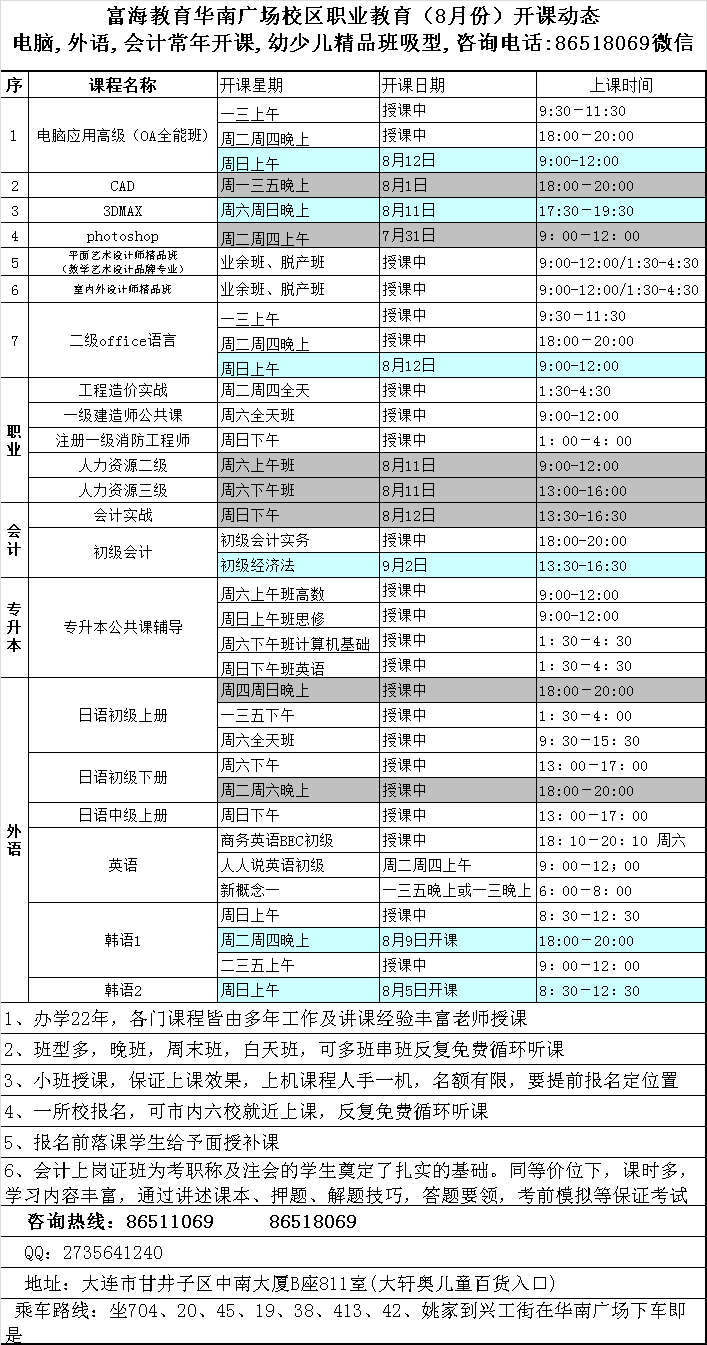 華南校區(qū)·電腦外語(yǔ)會(huì)計(jì)課程·18年8月份最新開課動(dòng)態(tài)